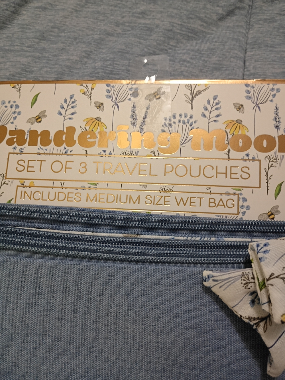 Wandering Moon Blue Floral Travel Pouches - Set of 3 - Picture 2 of 8